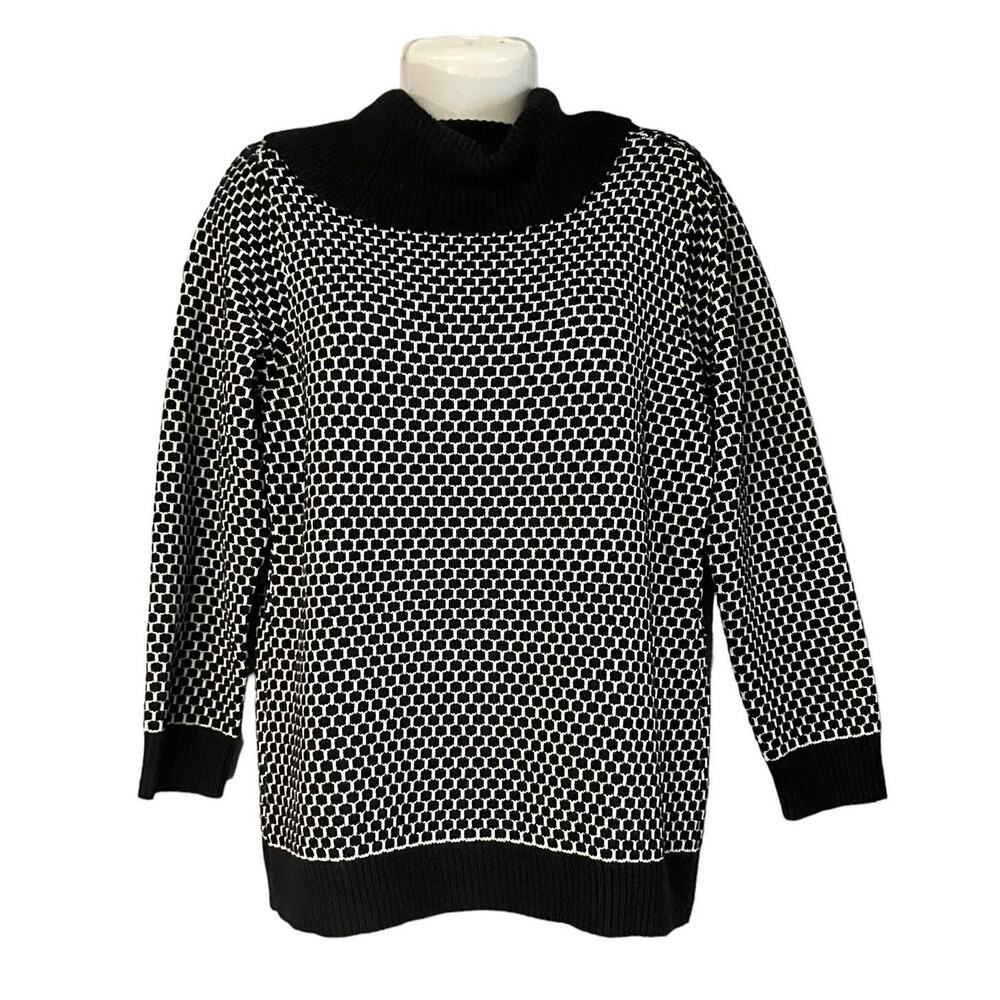 Calvin Klein Women's Black/White Turtleneck Pullover Sweater | Size Large